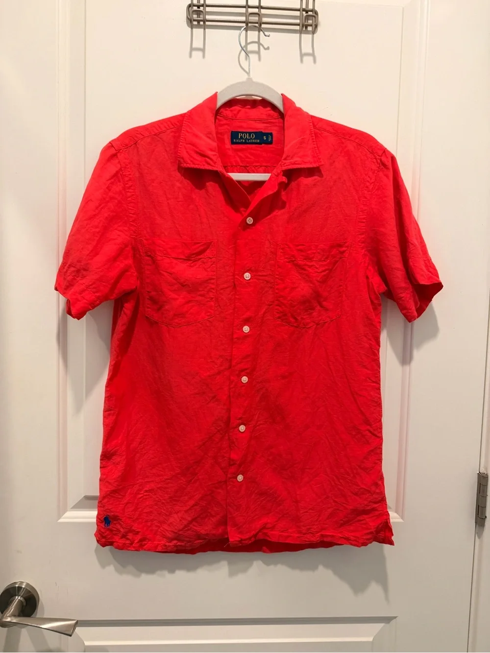 Men's red Polo Ralph Lauren shirt made from a blend of linen and silk Size S